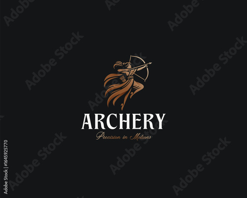 Elegant unique Goddess woman archery with sharp arrow logo template