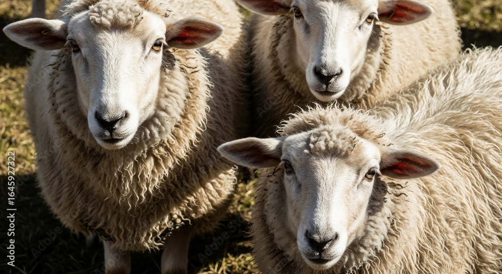Three Sheep Standing Close Together, Generative AI Three Sheep Standing Close Together, Generative AI