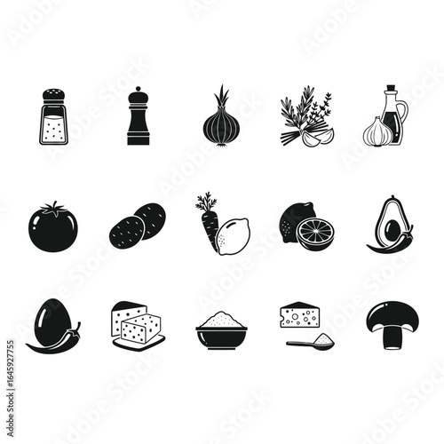 Vector art of collection of food ingredients and spices, isolated on white background