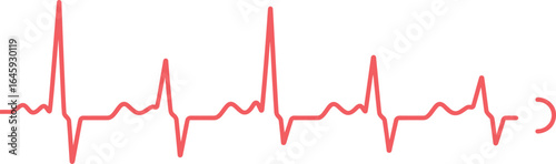 Red electrocardiogram line on white background with rounded end heart rate pulse
