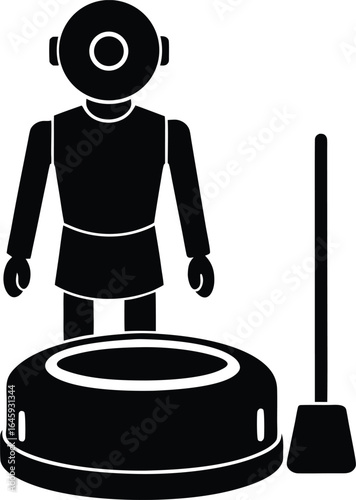 Smart vacuum cleaner robot silhouette vector art Illustration