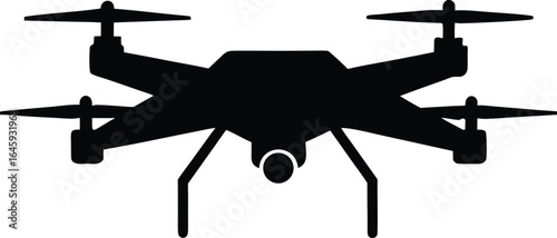 Surveillance Drone silhouette vector art illustration and minimal black and white design