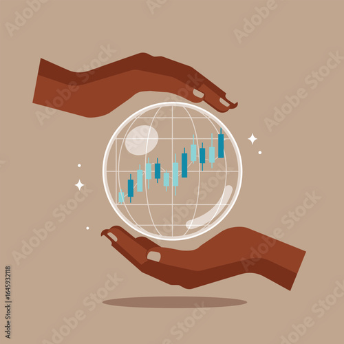 Hands holding a globe with a rising chart, symbolizing global growth, investment, and financial success, a vision of future prosperity