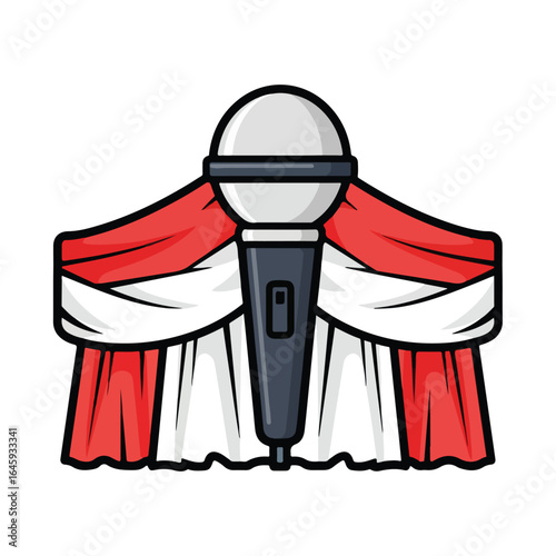 Microphone on stage backdrop illustration red and white design