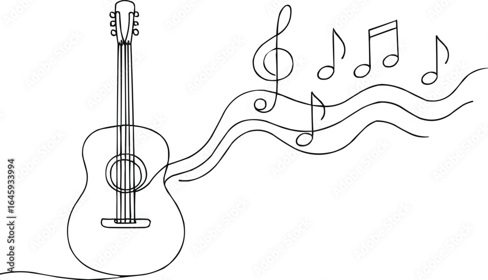 Fototapeta premium line art illustration of guitar line art musical notes outline 