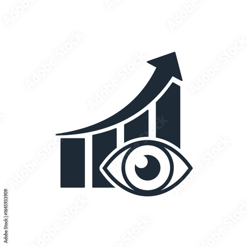Eye and growing graph upwards. Increase in the number of views of content in social networks, the Internet. Vector linear icon illustration isolated on white background.