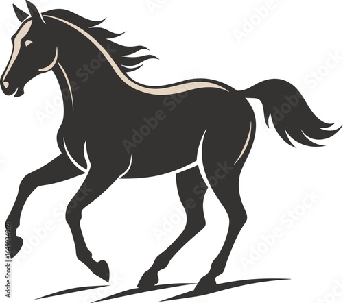 Dark horse galloping with light mane running silhouette