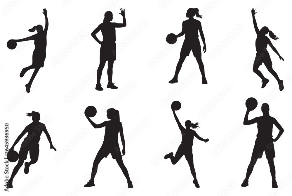 Obraz premium Collection of basketball player silhouettes isolated on white background