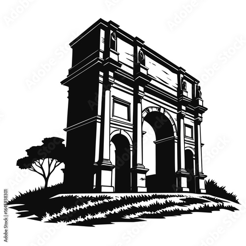 Ancient stone archway silhouette