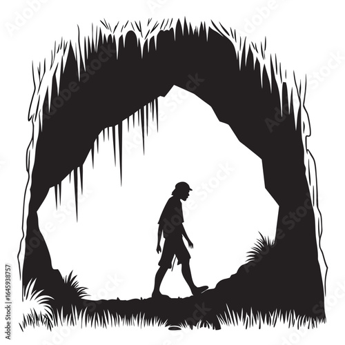 Cave entrance with stalactites silhouette