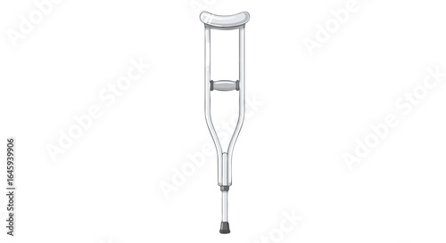 Isolated aluminum underarm crutch against a clear backdrop offering support and mobility assistance for rehabilitation or injury recovery scenarios