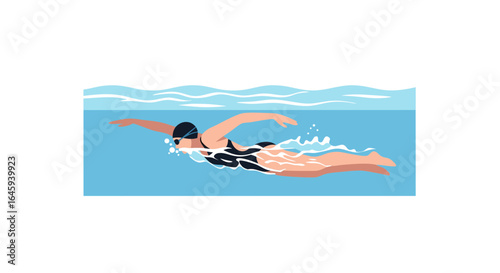 Dedicated swimmer demonstrating front crawl technique in pool during training session