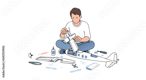 Crafting an Airplane: A Young Man's Hobby of Building Model Airplanes with Dedication and Enjoyment in Spare Time