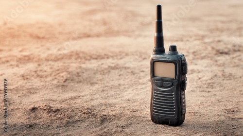 Handheld radio on dirt road