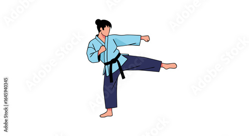 Dynamic illustration depicting a skilled martial artist executing a side kick with precision and grace in a traditional karate stance