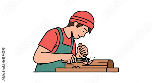 Artisan Engaging in Wood Carving with Precision and Dedication in Studio, Creating Sculptures with Skill and Fine Craftsmanship