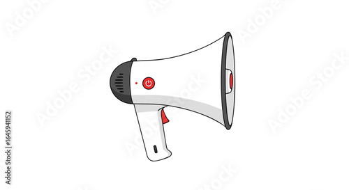 Illustrated megaphone symbol against a plain background emphasizing announcement communication or public speaking for promotional content and
