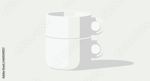 Stylized arrangement: Stacked minimalist white cups creating a serene composition, emphasizing simple design elements and subtle interplay of light