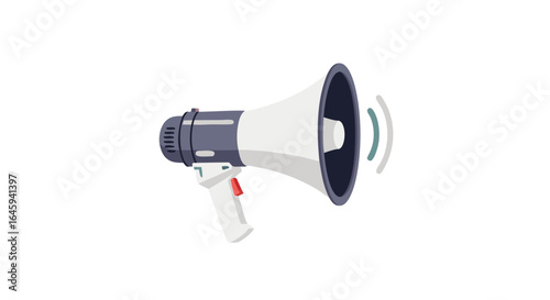Illustration of a stylized megaphone emitting sound waves on a clean white background showcasing an advocacy message or announcement in simple design