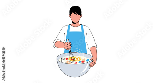 Chef Preparing Culinary Delight: Whisking Ingredients in a Bowl for a Delicious Recipe Creation with passion and precision in a contemporary kitchen