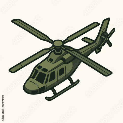 Military helicopter in olive green on light background