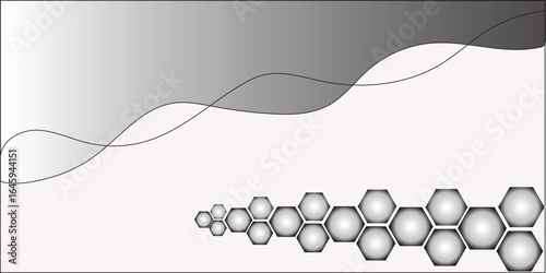 Abstract Hexagonal Pattern with Wavy Gradients. This describes the prominent hexagonal shapes arranged in a growing sequence at the bottom of the image, which are a key visual element.