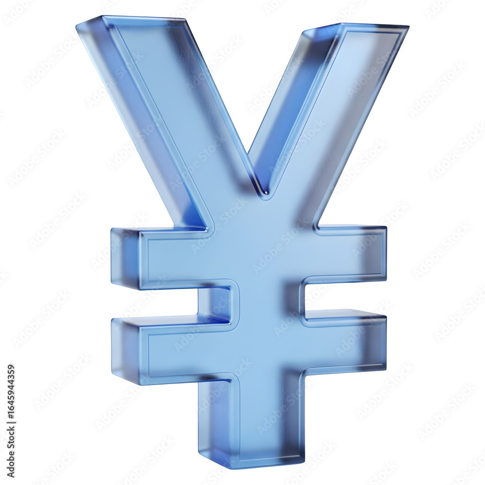 Obraz premium 3D Render of Glass Yen Symbol, Blue Currency Sign, Japanese Money