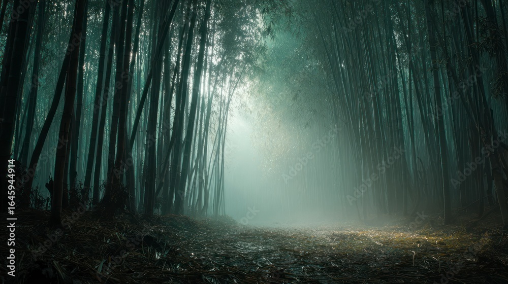 Fototapeta premium Misty bamboo forest path