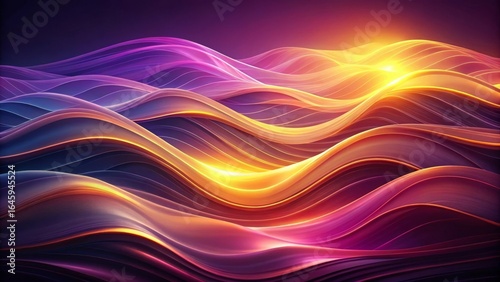 Vibrant flowing waves of light in abstract purple and gold landscape