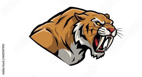 Roaring Saber-Toothed Tiger A Fierce 3D Vector Animal Emoji Illustration of Primeval Power and Aggression, Ideal for Mascot Designs and Digital Expressions