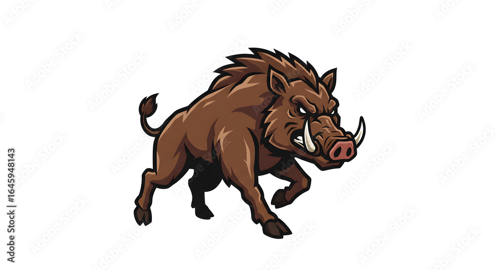 Fototapeta premium Aggressive wild boar mascot, a charging wild pig animal vector illustration perfect for a sports team logo.