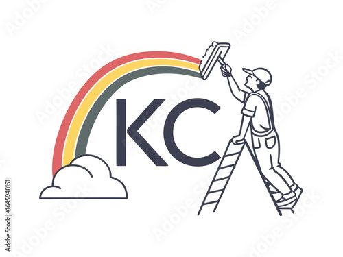 Profile of a man in a baseball cap, featuring the initials "KC" and decorative foliage.