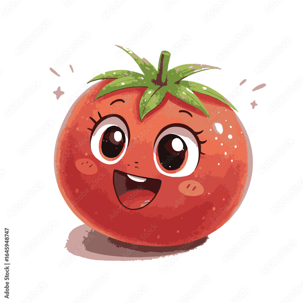 Obraz premium Happy cartoon tomato with big eyes and a wide smile
