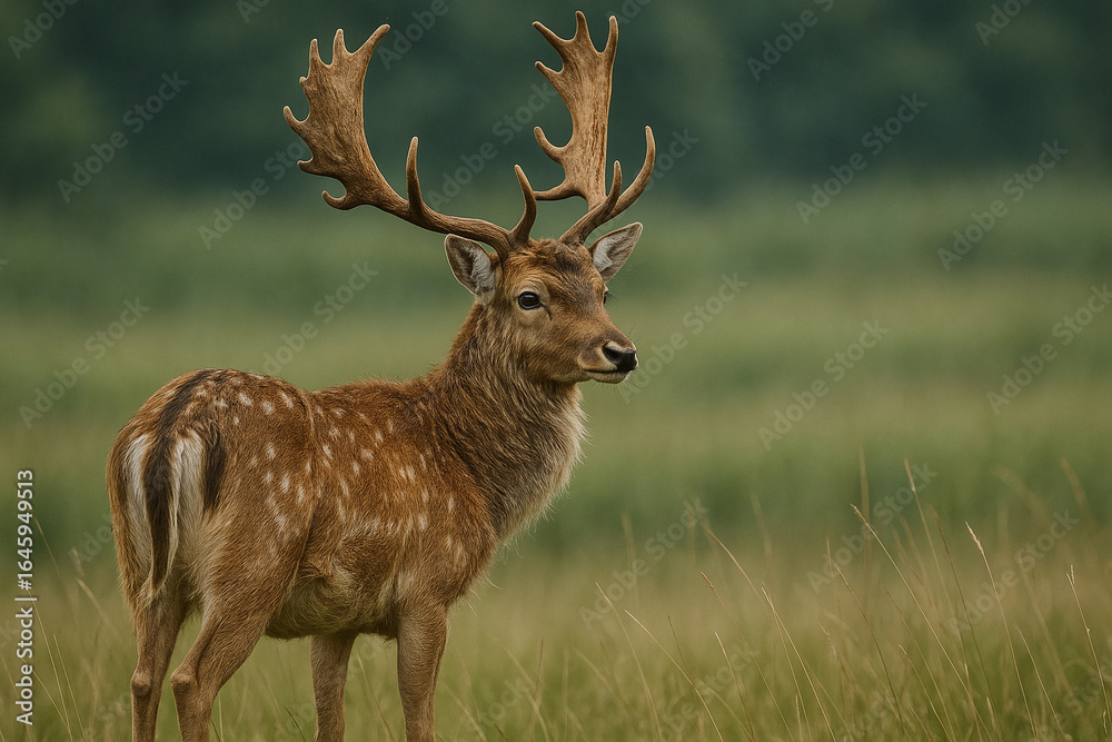Obraz premium Majestic fallow deer buck with antlers in a meadow