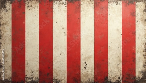 Weathered vintage illustration features bold red and white vertical stripes with a grunge texture. Aged, faded surface provides ample copy space for text or design elements.