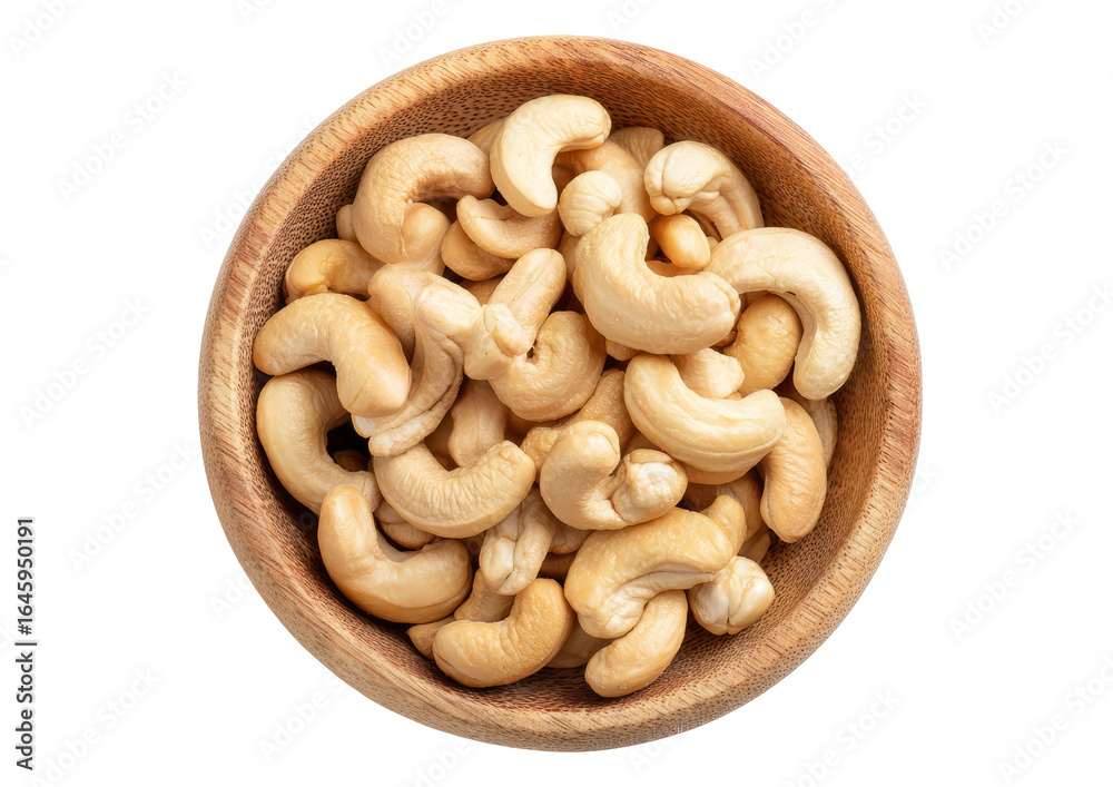 Fototapeta premium Raw Cashew Nuts in Wooden Bowl on White Background