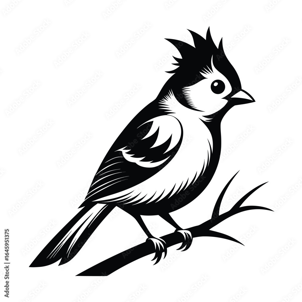 Obraz premium Black and white illustration of a bird perched on a branch