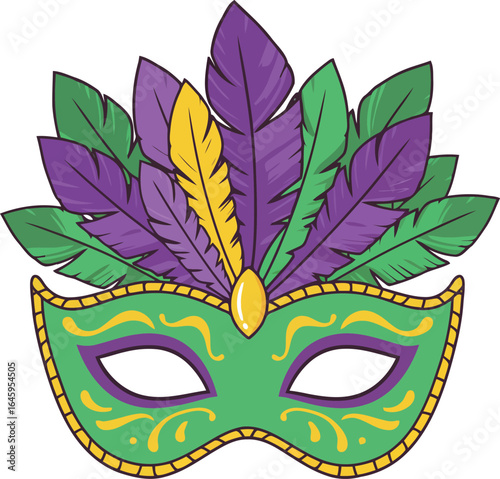Mardi gras mask with feathers purple green gold