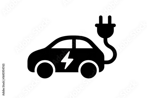 Electric car charging silhouette icon with transparent background