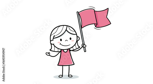 Joyful child proudly waves pink flag symbolizing achievement and celebration for your next project