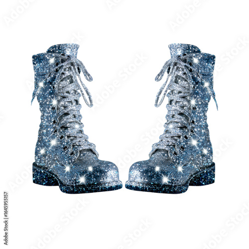 Sparkling Silver Glitter Boots, Fashion Footwear, Glamorous Footwear