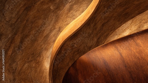 Warm wood textures and curves create a cozy, inviting atmosphere perfect for modern interiors and natural design