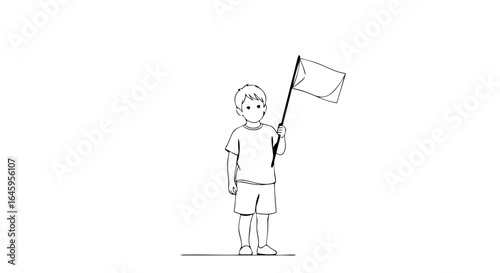 Joyful child holding a blank flag, embodying innocence and future possibilities for creative projects.