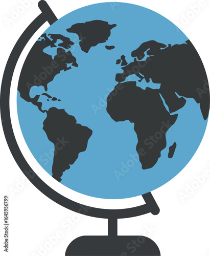 Blue globe on stand world map illustration