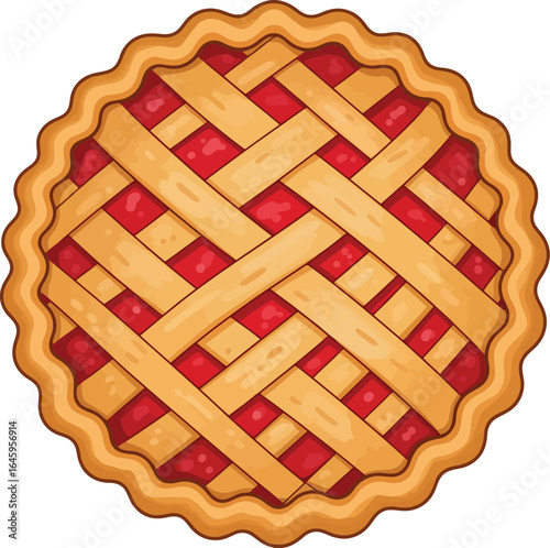 Freshly baked cherry pie with lattice top