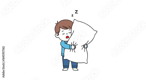 Boy happily hugging large pillow while sleeping soundly, depicting cozy comfort and peaceful rest