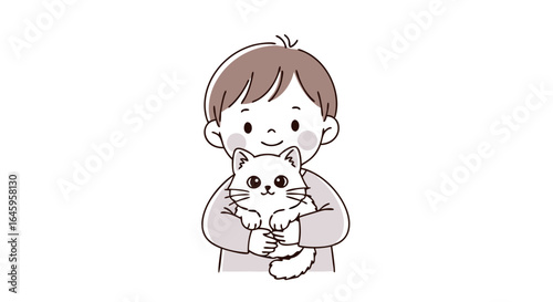 Joyful child tenderly holding fluffy white cat, creating heartwarming moments of companionship and care