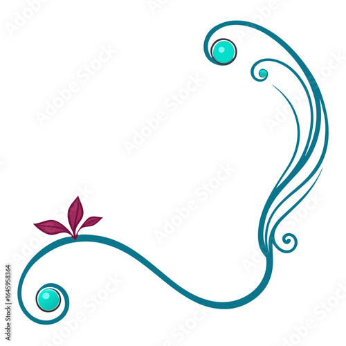 Elegant teal swirls with gemstones and burgundy leaves