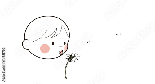 Joyful child blowing dandelion seeds, spreading wishes and dreams into the bright sky
