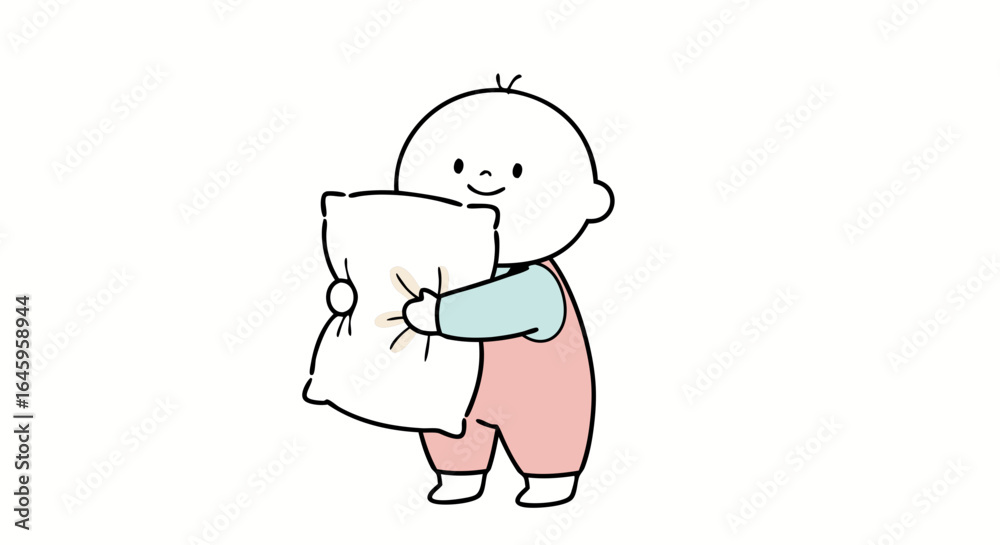 Obraz premium Adorable baby hugging a soft pillow, embodying comfort, sleep, and innocent joy.